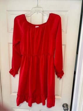 Girls Red Long-Sleeve Ruffle Hem Dress Large